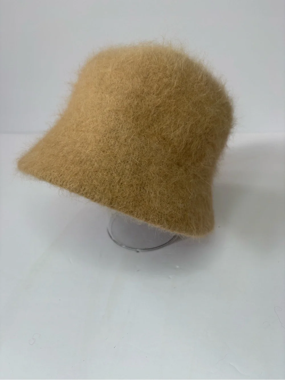 Tan Beige Rabbit Hair Wool Bucket Hat Classic Rave Festival Grunge Minimalist OS